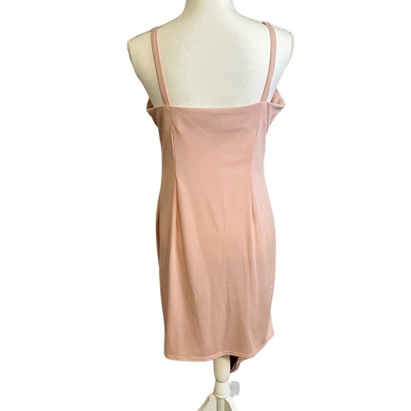 Leslie Fay Black Lace Dress Floral Sheath Round Neck Midi with Pink Slip-Size 8 - Picture 8 of 14